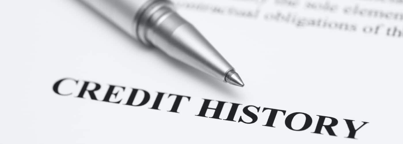 Close-up of a pen on a document titled "Credit History," highlighting financial analysis.
