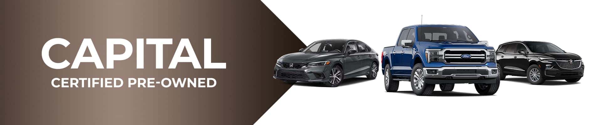 Capital Certified Pre-Owned banner featuring three vehicles: a sedan, a truck, and an SUV.