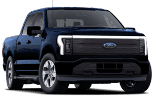 Dark blue Ford F-150 Lightning pickup truck on a white background.
