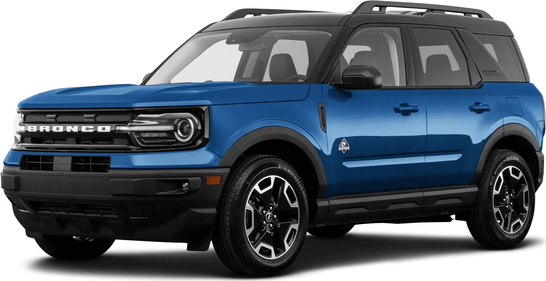 Blue Ford Bronco SUV with modern design and prominent front grille.