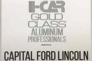 Capital Ford Lincoln I-CAR Gold Class Aluminum Professionals certification logo.