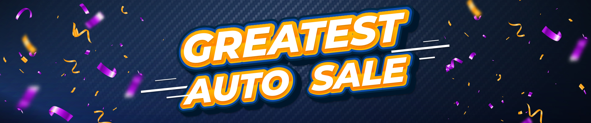 Black truck spotlighted beside "The Greatest Auto Sale" marquee sign in shimmering lights.